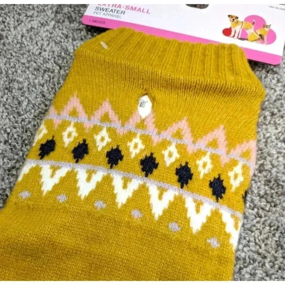 Boots & Barkley Mustard Yellow Fair Isle Patterned Turtleneck Sweater NEW Sz XS